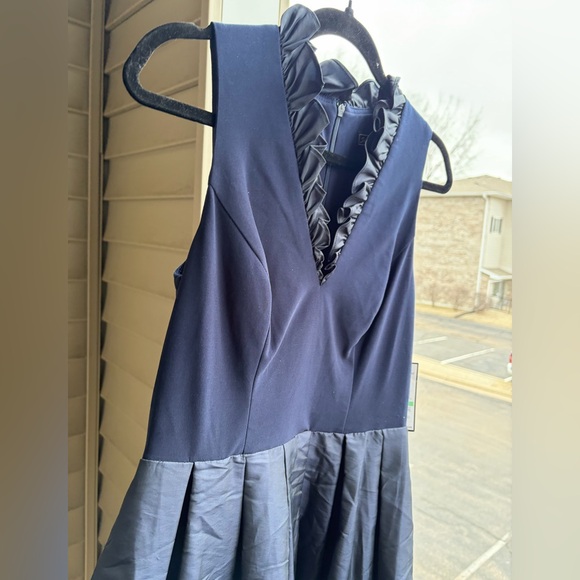 🆕Jessica Howard Navy Fit & Flare Dress Size 8 Ruffle Midi Cocktail Party Elegant - Picture 9 of 14